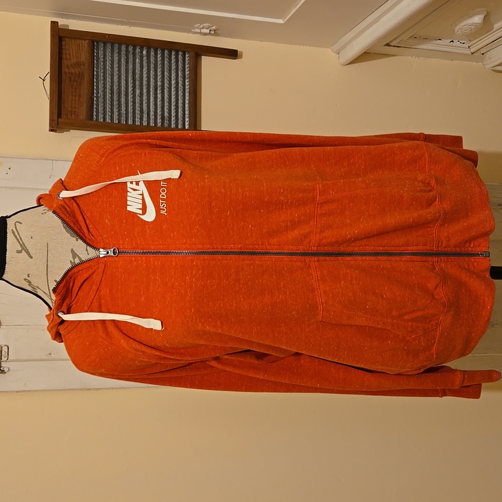 Nike tomato red jersey knit zip-up hoodie Sz L